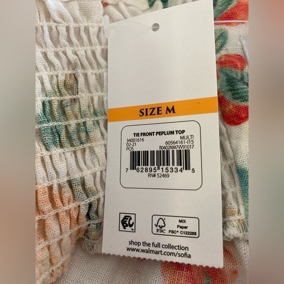 NWT Sofia Jeans by Sofia Vergara tie front peplum top linen blend fruit print M - Picture 10 of 11